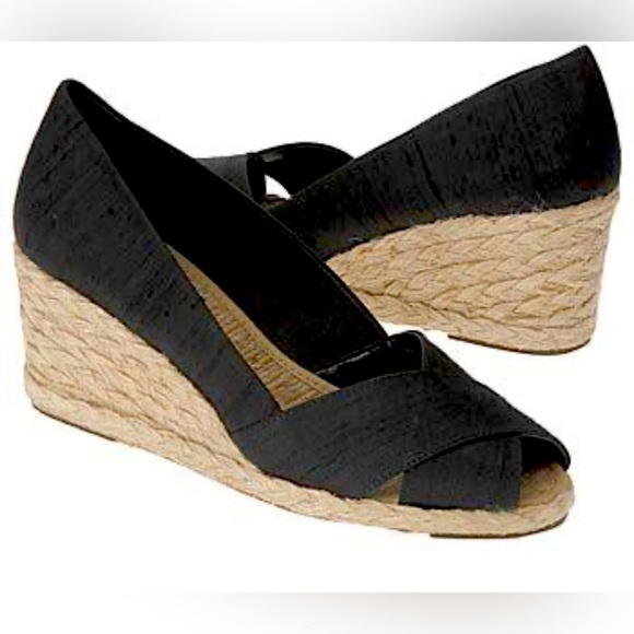 Sears Wilma Black Peep Toe Wedge Espadrilles Women Size 10 US - Picture 1 of 6